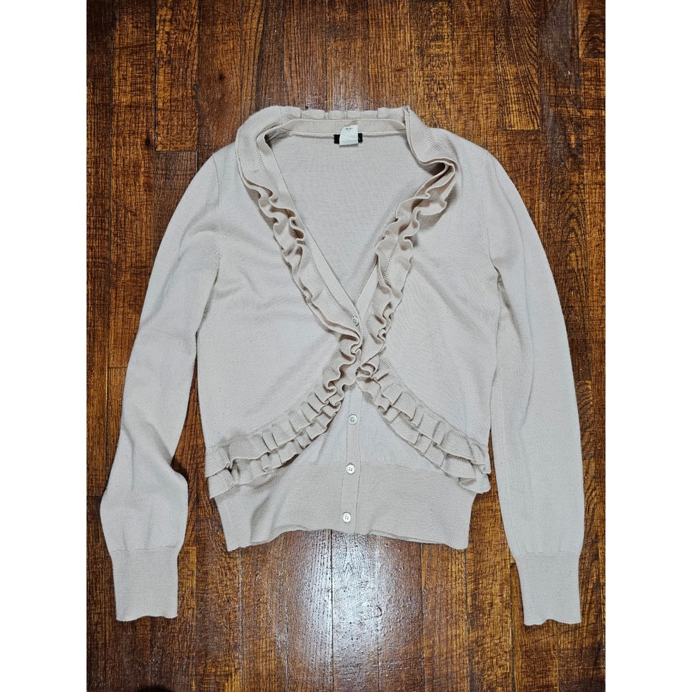J.Crew Pale Petal Pink 100% Merino Rouched Quiet Luxury Babydoll Cardigan sz S